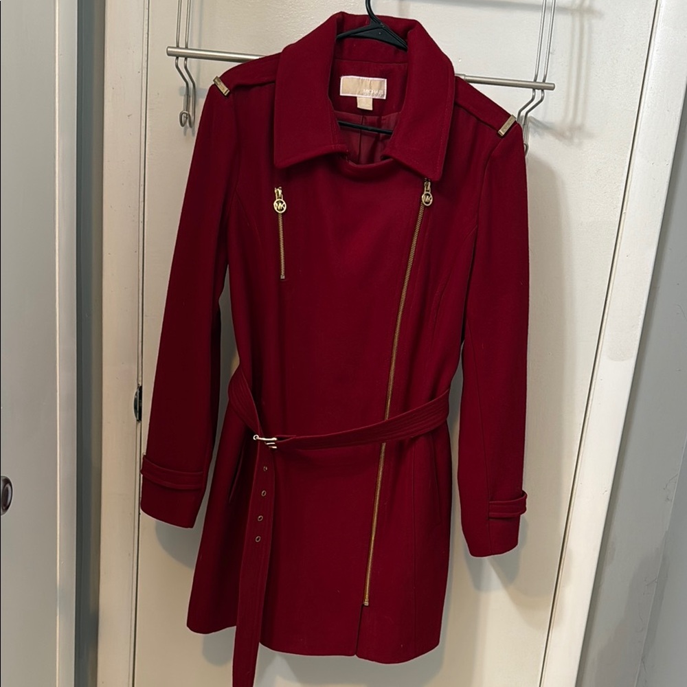 MICHAEL Michael Kors Red Trench Coat with Belted Waist
